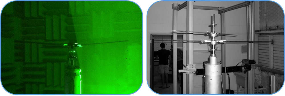 PIV measurements with the four bladed rotor, and upper assembly with stacked, counter-rotating rotor: 2 photos