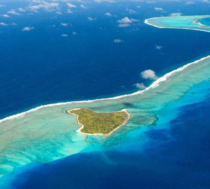 satellite view of Bikini Atoll and coral reefs